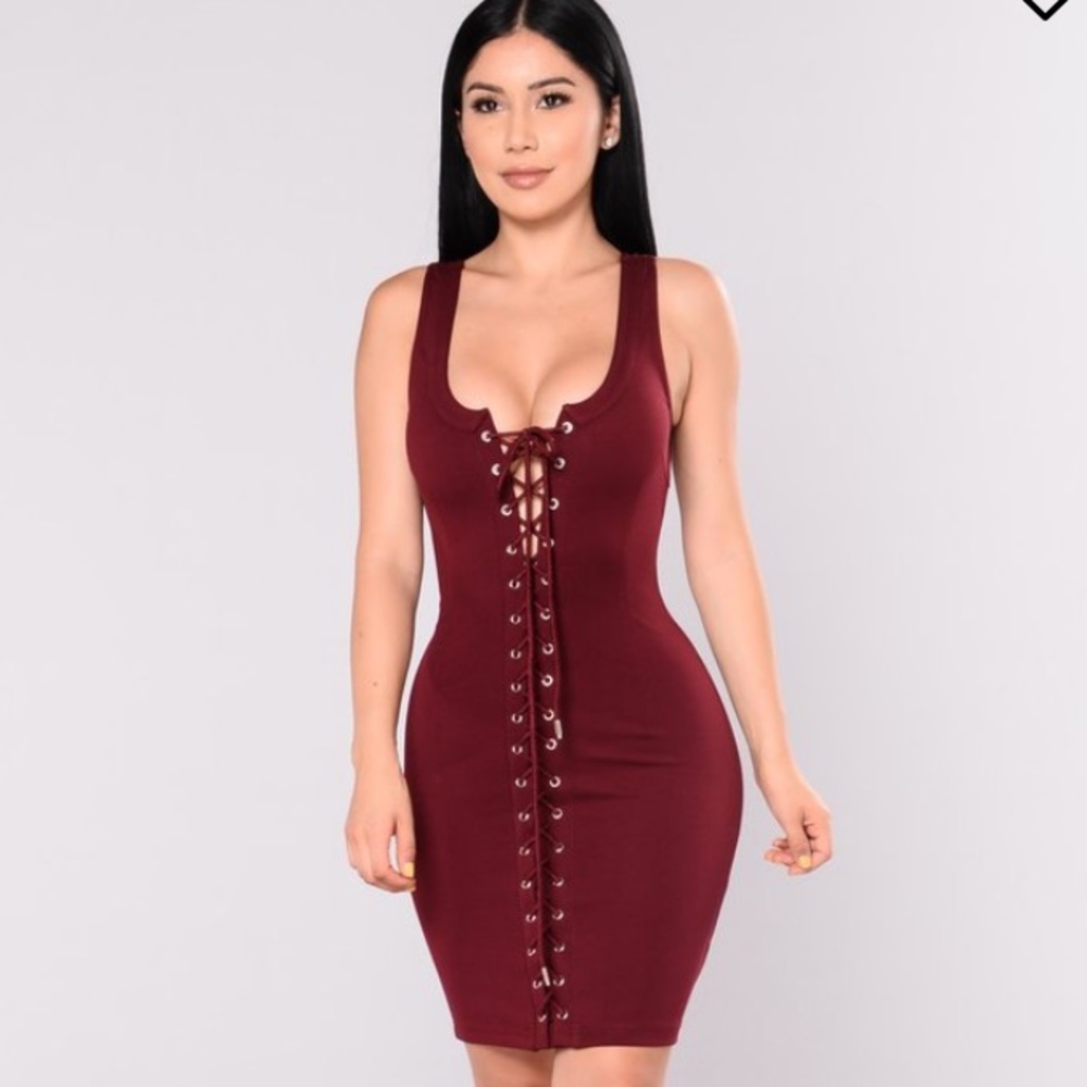 Burgundy Lace Up Dress